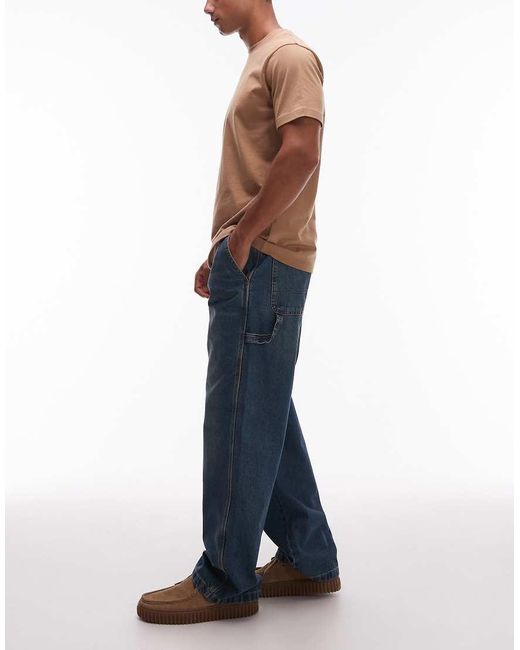Vaqueros Azules De Pernera Ancha Y Estilo Carpintero Con Tintando Caqui Stevensville De -Verde Dickies de hombre de color Blue