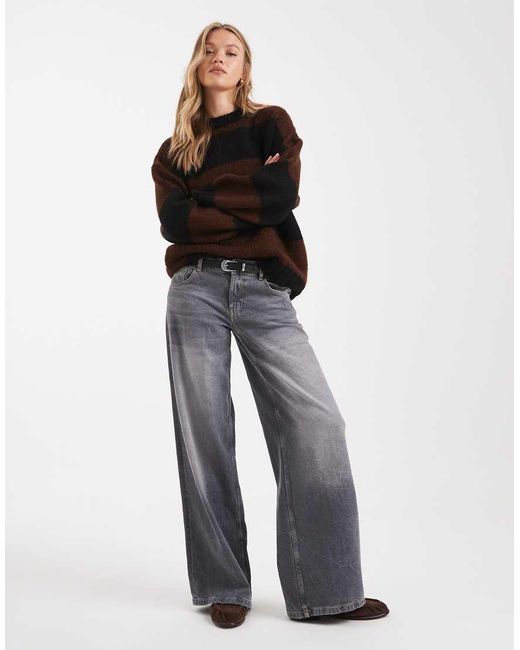 ASOS Oversized Gestreepte Trui Met Ronde Hals in het Black