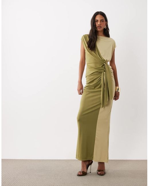ASOS Natural Co-ord Colour Block Sarong Skirt With Drape Tie Front