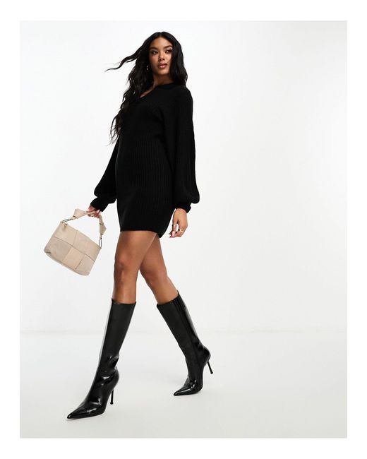 In The Style – exklusives mini-pulloverkleid aus em strickmaterial mit  kragen in Schwarz | Lyst AT