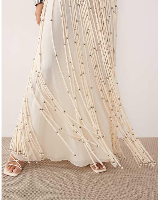 Mango Natural Premium Beaded Tassle Maxi Dress