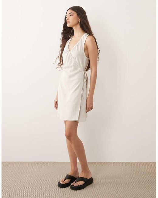 ASOS Natural Linen Blend Halter Wrap Mini Dress