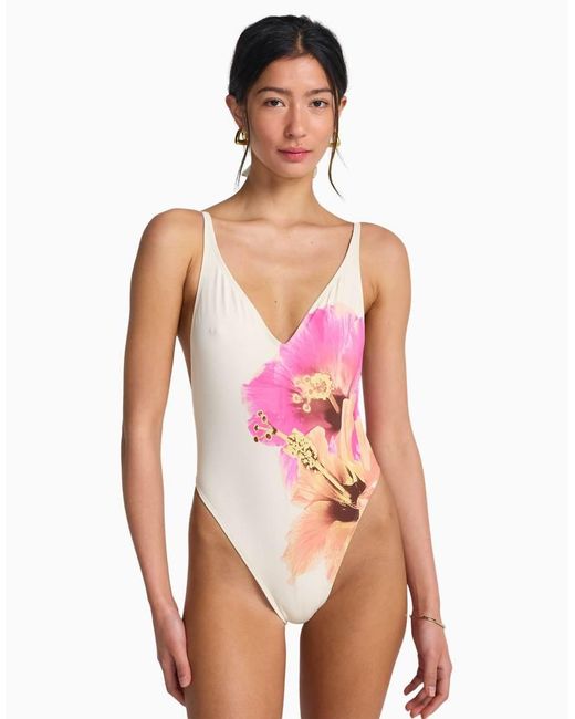 Billabong Pink Sunny Shore Deep V Skimpy One-Piece Swimsuit