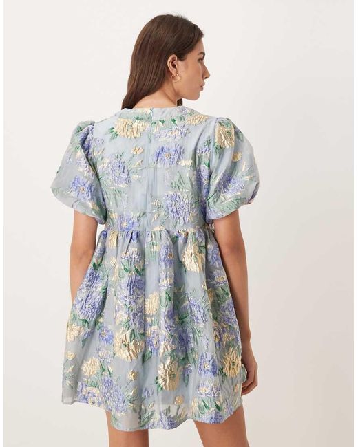 Sister Jane Blue Dream Honey Exclusive Jacquard Puff Sleeve Mini Dress