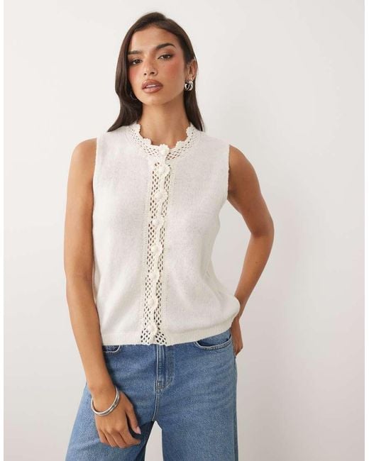 Nobody's Child Blue Crochet Trim Sleeveless Knitted Vest-style Singlet