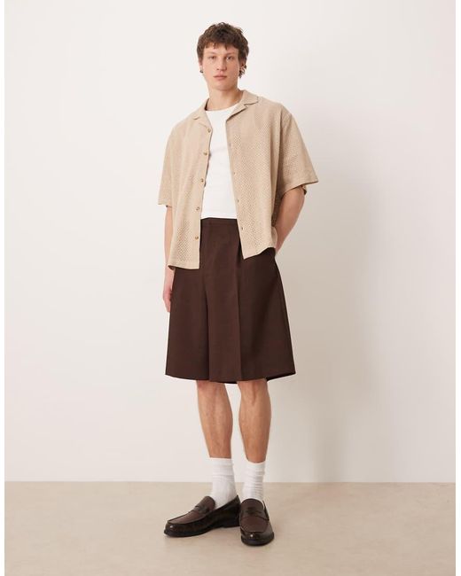 ASOS Natural Oversized Revere Open Texture Shirt for men