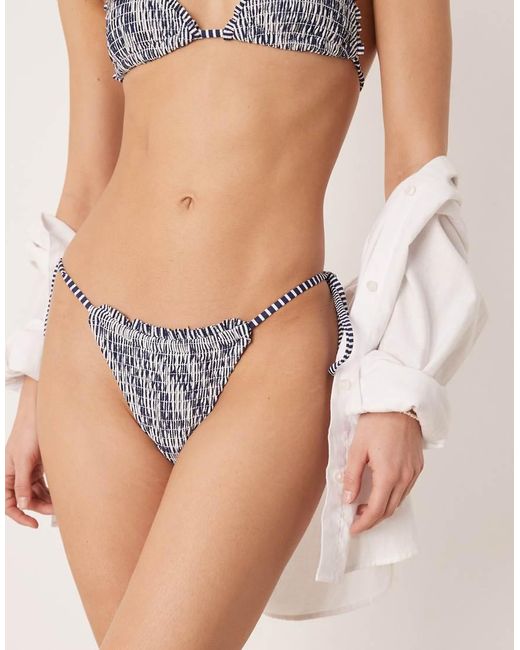 ASOS Natural Scarlet Stripe Shirred Tie Side Bikini Bottoms