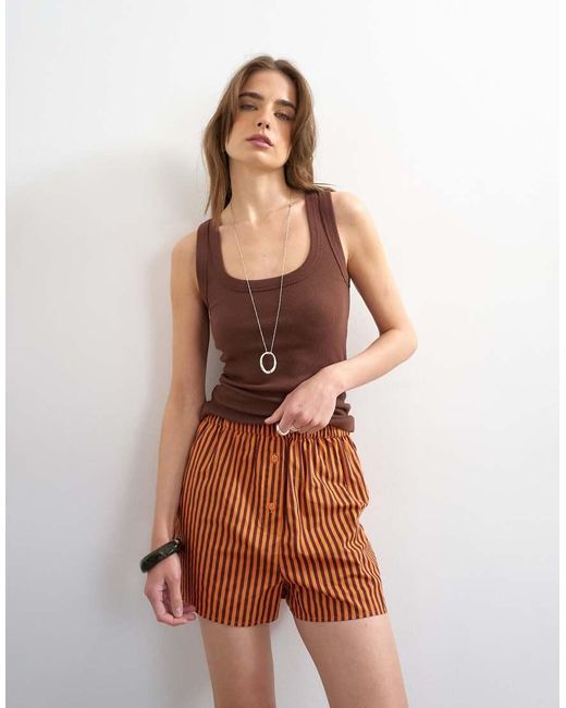 TOPSHOP Brown Stripe Boxer Short