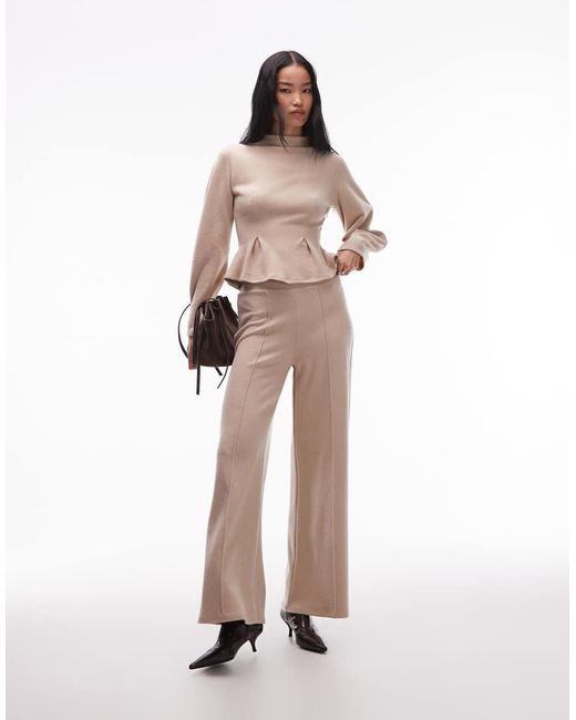 ASOS Natural Supersoft Wide Leg Trouser Co-ord