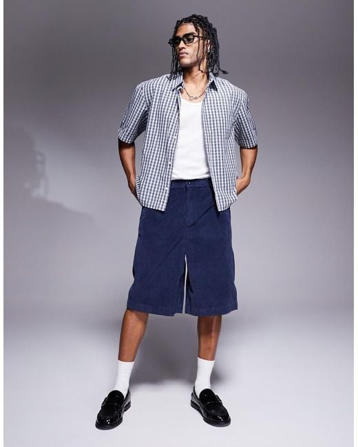 ASOS Blue Long Length Corduroy Shorts for men