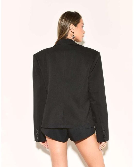 Noughts & Kisses Black Boxy Shoulder Pads Pocket Front Blazer