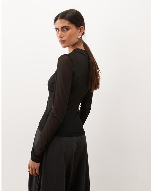 JJ Rebel Black Long Sleeved Mesh Top