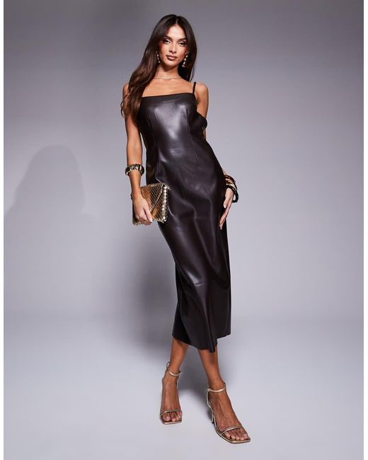 faux leather midi dress uk Faux Leather Midi Tank Dress main image 0