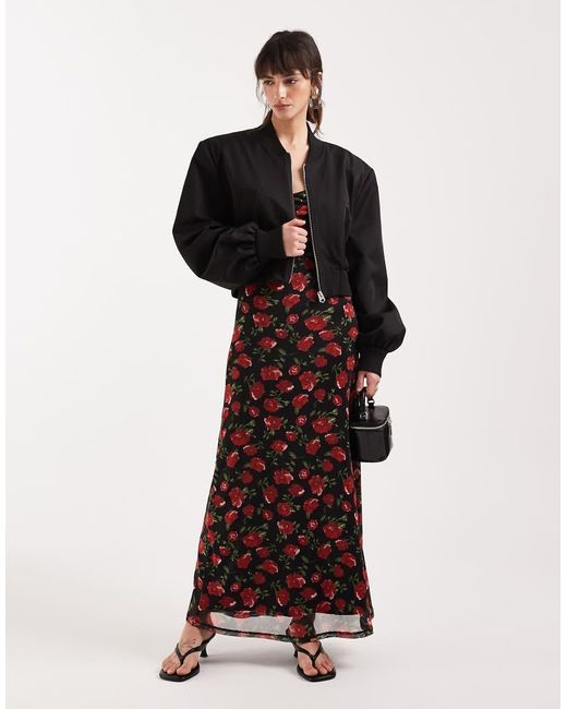ASOS Black Cropped Shoulder Pad Bomber Jacket