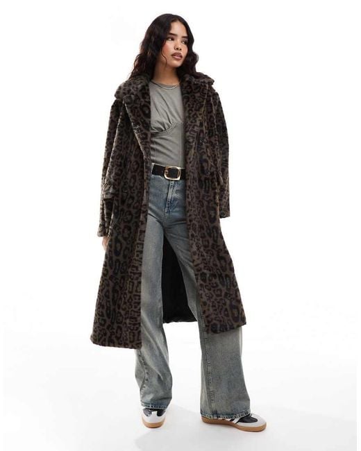 Stradivarius Black Str Faux Fur Duster Coat