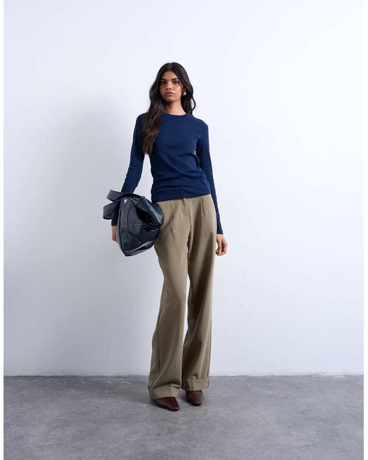 T-Shirt Basic A Maniche Lunghe di TOPSHOP in Blue