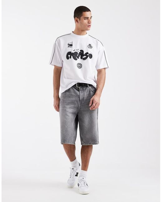 ASOS White Oversized T-shirt With Panelled Shoulders And Football Graphic for men
