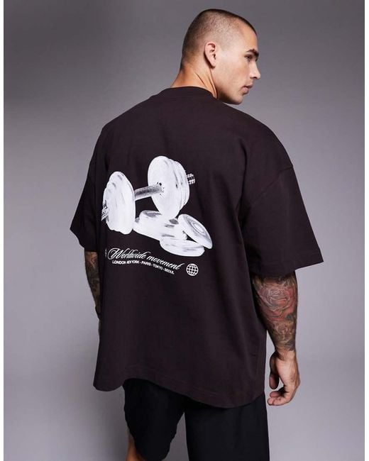 Camiseta Marrón Lavado Extragrande Con Gráfico En La Espalda Y Acabado De Secado Rápido De Algodón Grueso De 4505 de hombre de color Multicolor