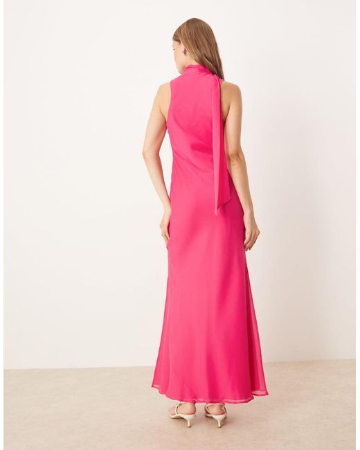 ASOS Pink Scoop Neck Racer Back Scarf Detail Midi Dress