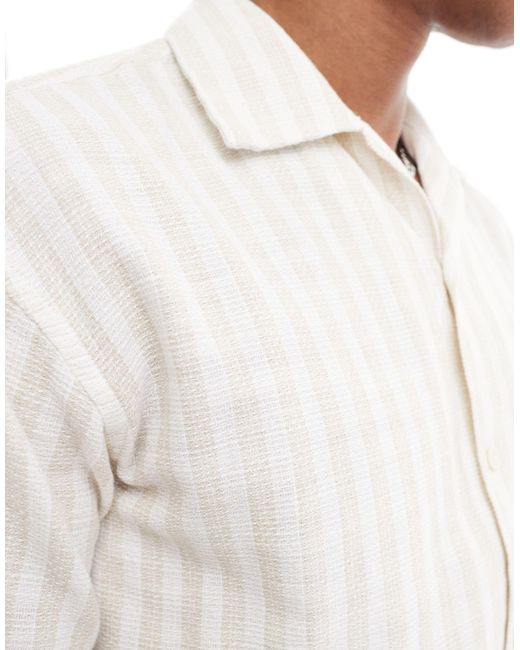 Jack & Jones White Originals Revere Collar Textured Stripe Shirt for men