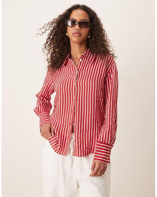 Mango Red Oversized Stripe Shirt
