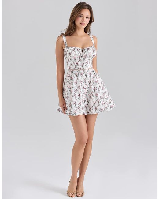 House Of Cb White Calia Print Stretch Cotton Mini Dress
