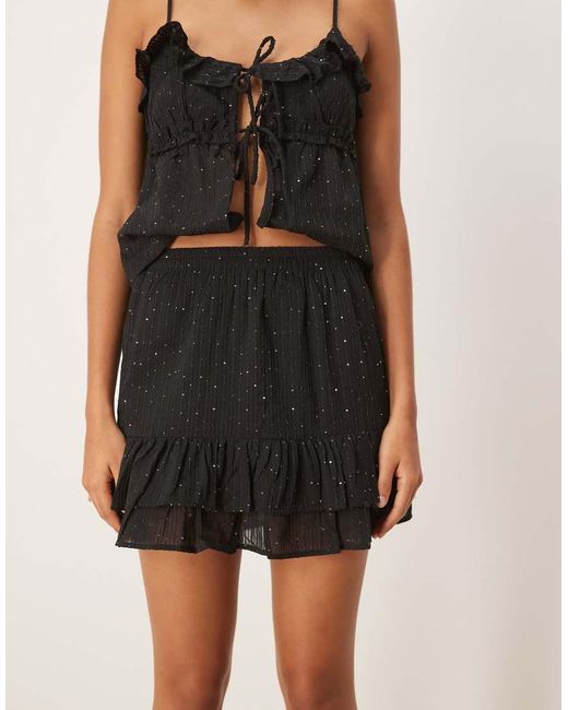 Pimkie Natural Sequin Detail Ruffle Hem Mini Skirt Co-ord