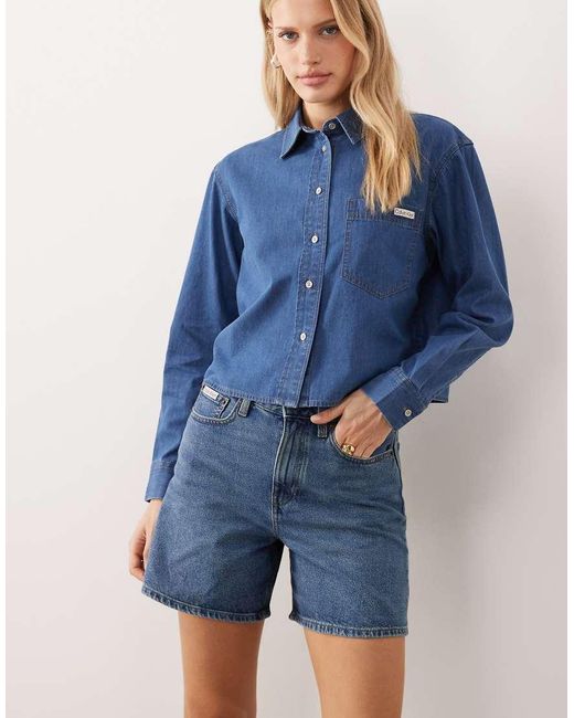 Calvin Klein Blue High Rise A-line Denim Short