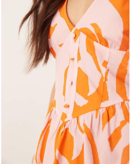 ASOS Orange V Neck Waisted Button Down Mini Dress