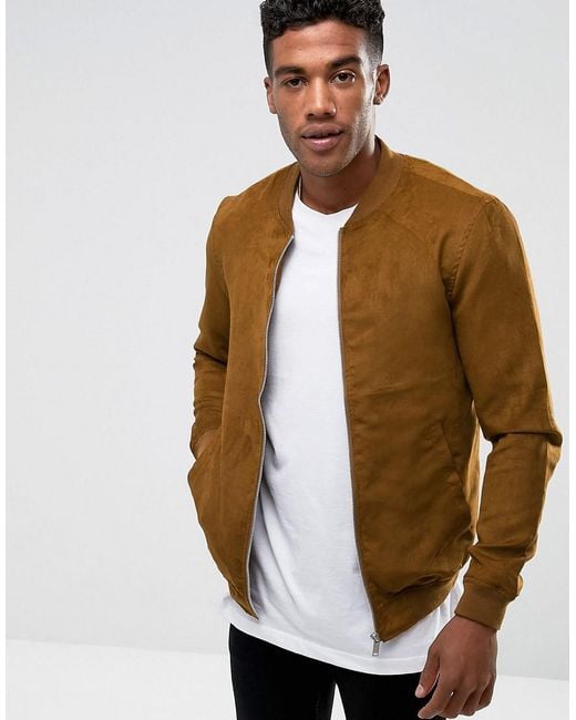 Pull&Bear Faux Suede Bomber In Tan in Brown for Men | Lyst