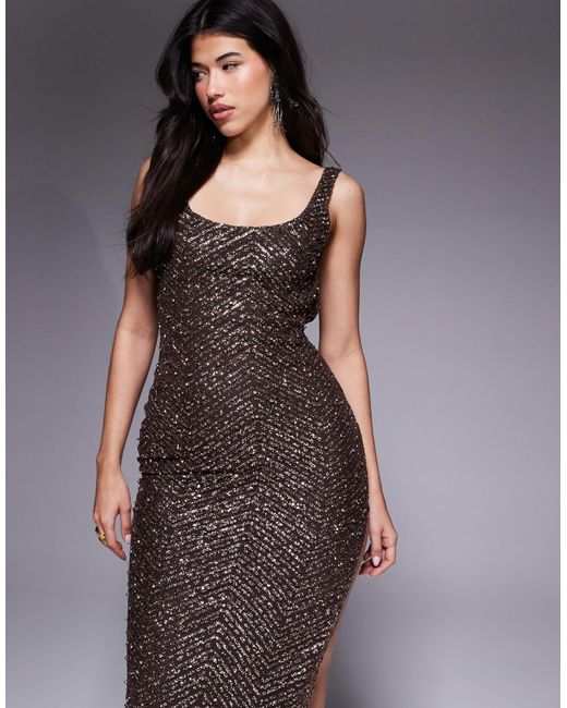 brown dress oh polly Modal Ruched backless maxi dress in chocolate brown - M