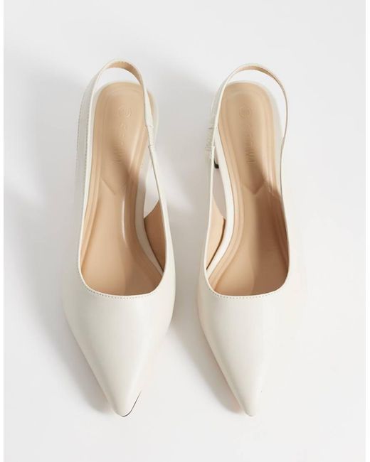 SEQWL Wide Fit White Sorrento Sling Back Low Block Heeled Sandals