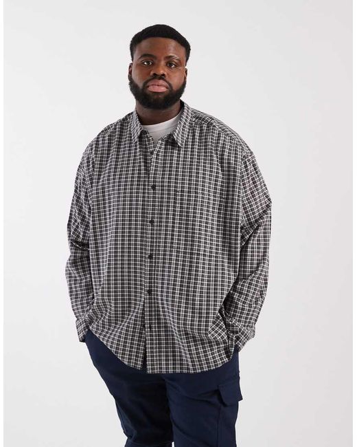 ASOS Gray Oversized Dad Plaid Shirt for men