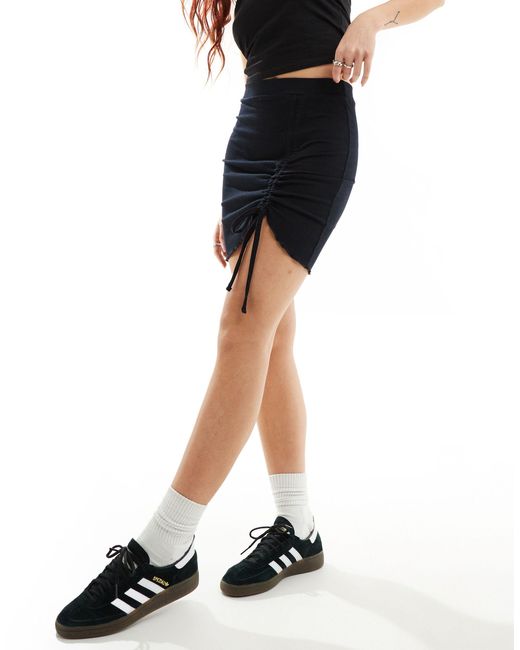 New Look Black Ruched Mini Skirt