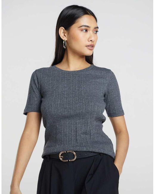 Brave Soul Blue Ribbed Round Neck T-Shirt