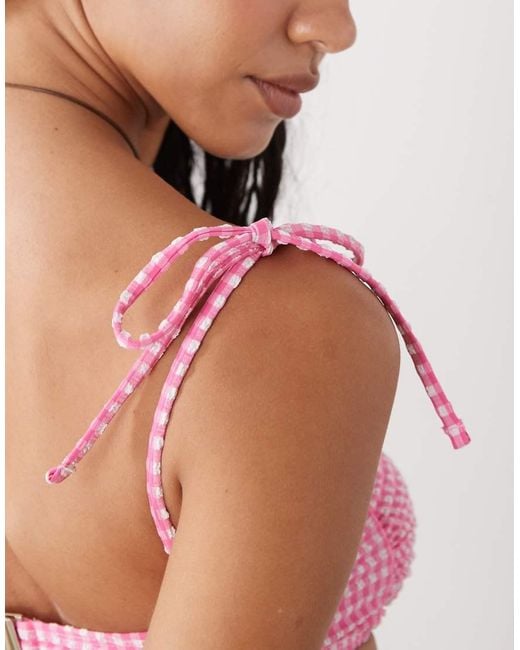 Reclaimed Vintage Pink Ruched Bralette Bikini Top
