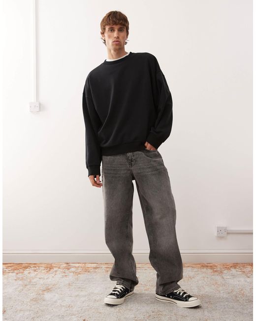 Collusion Black Essentials Boxy Oversized Sweatshirt for men