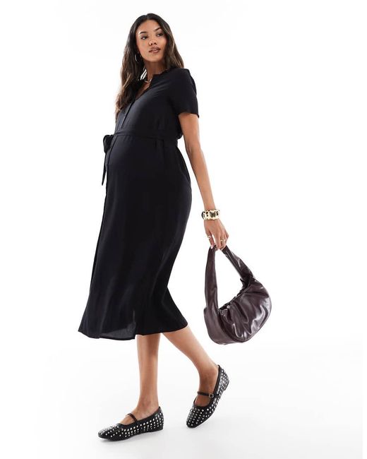 Vero Moda Black Midi Shirt Dress With Tie Waist