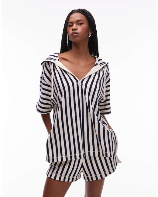 ARKET Blue – gestreifter strand-kapuzenpullover aus frottee