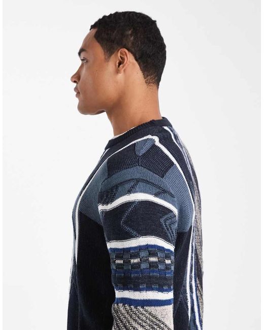 Maglione Girocollo Con Cuciture Testurizzate Blu Misto di Only & Sons in Blue da Uomo
