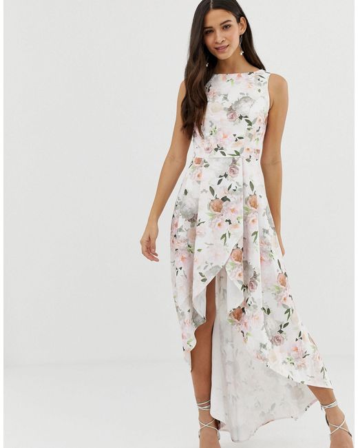 pink floral wrap dip hem dress