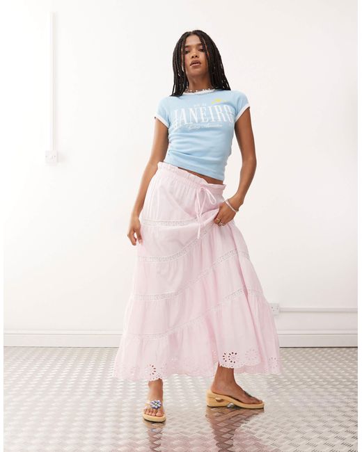 Reclaimed (vintage) Pink Western Pull On Prairie Skirt With Lace Trims