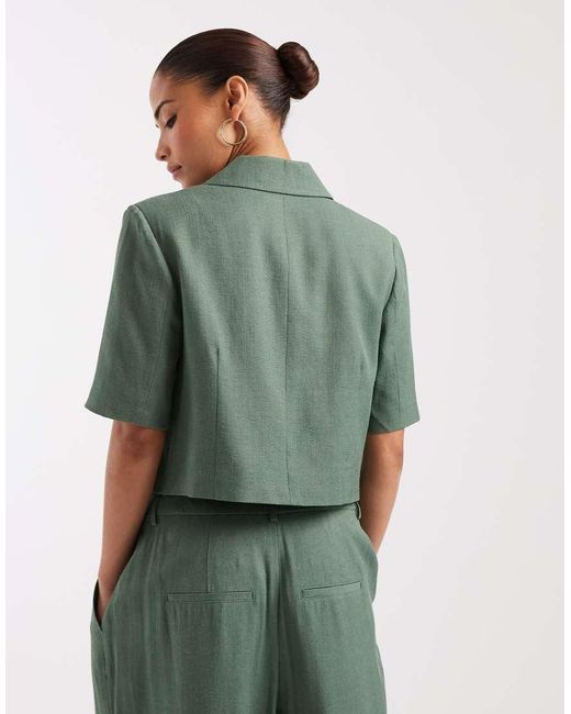 Vero Moda Green Cropped Short Sleeve Tailored Blazer
