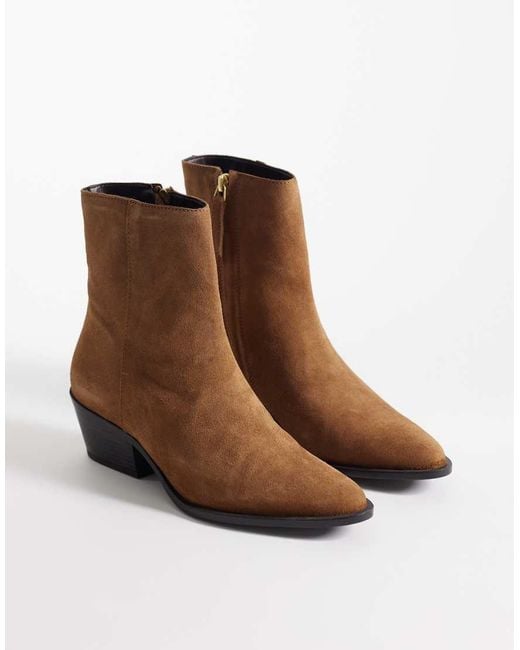 Mango White 100% Suede Leather Heeled Cowboy Boot
