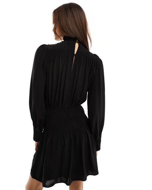 & Other Stories Black Frill High Neck Long Sleeve Dress With Puff Sleeves