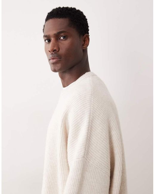 ASOS White Super Oversized Knitted Fisherman Rib Crew Neck Jumper for men