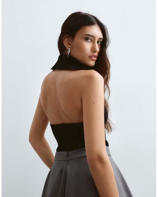 ARRANGE Black Cowl Neck Knitted Rib Bodysuit