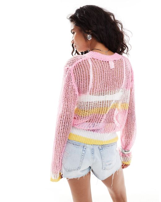 Monki White Sheer Open Knit Sweater