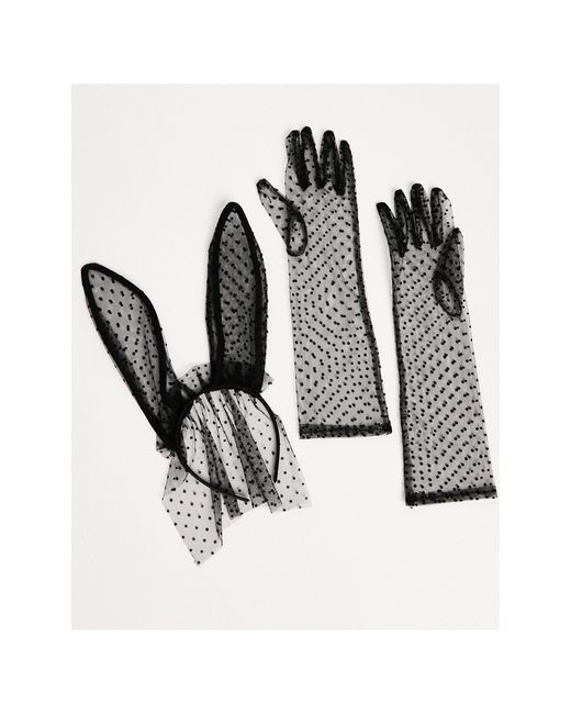 ASOS Black Headband With Bunny Ears And Glove Set