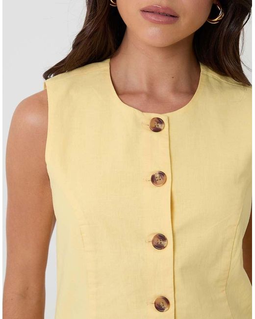 Threadbare Blue Linen Blend Longline Waistcoat